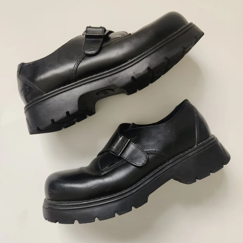 Skechers Vintage Lug Sole Chunky Platform Monk Strap Leather Oxfords Men's 9.5